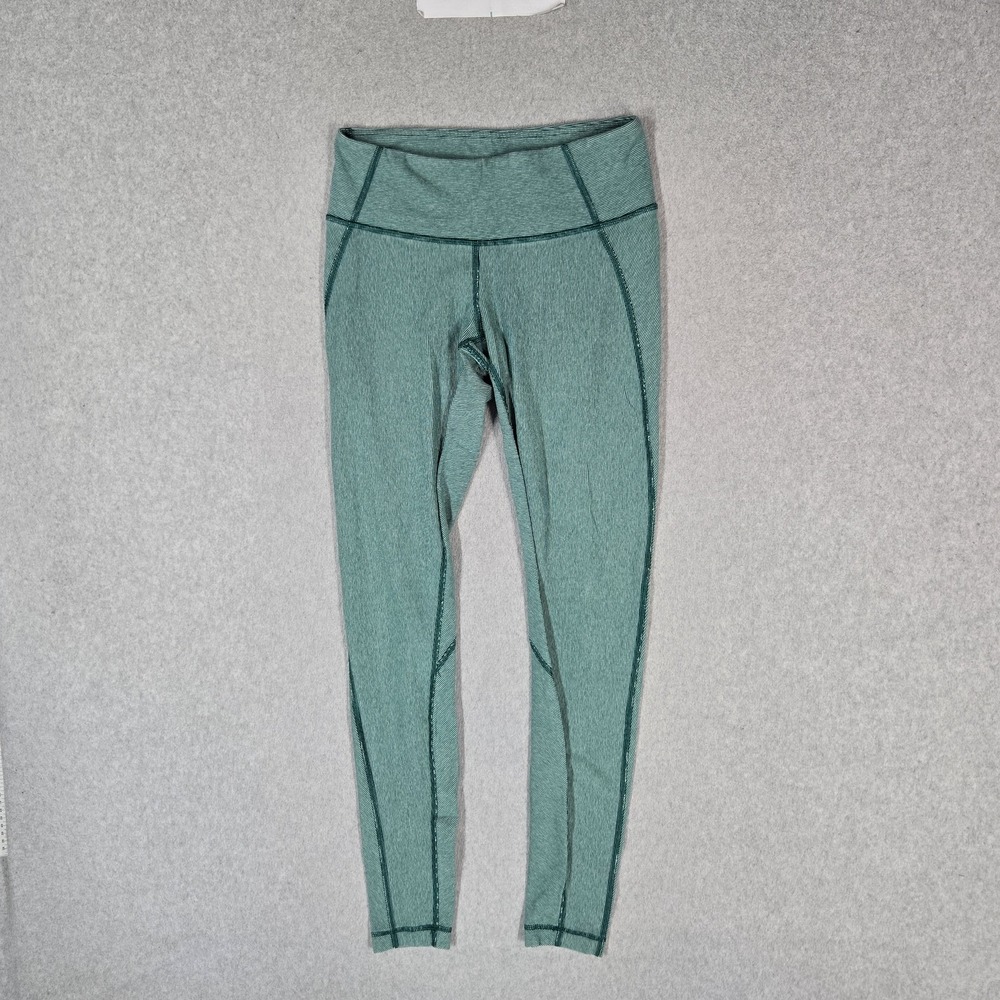 Lululemon Women Activewear Pants 6 Green Striped Wunder Under Yoga Legging
